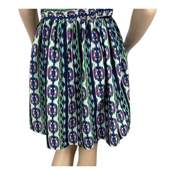 Band Of Gypsies Smocked Cutout Sun Dress Sz MED Blue Green Purple Abstract Print - Picture 6 of 8